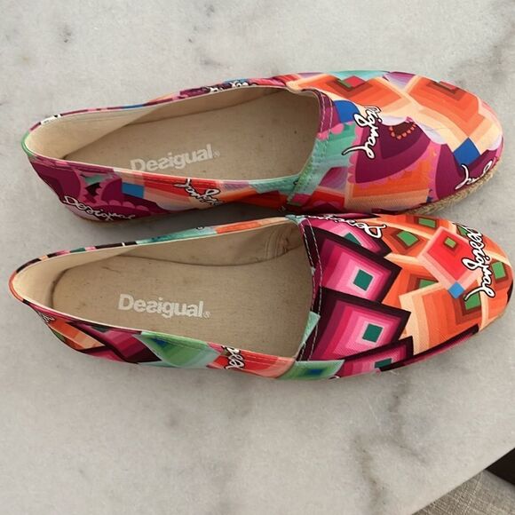 Desigual Espadrilles Beach Plana Deck Colorful Geo Design Sz 38 Spain = Us 8 - Picture 9 of 10
